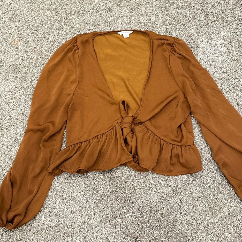 American Eagle Outfitters Brown Tie Front Blouse